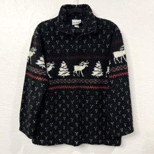 Vintage Winter Christmas Pullover Sweater Reindeer Pine Trees Small *Oversized*